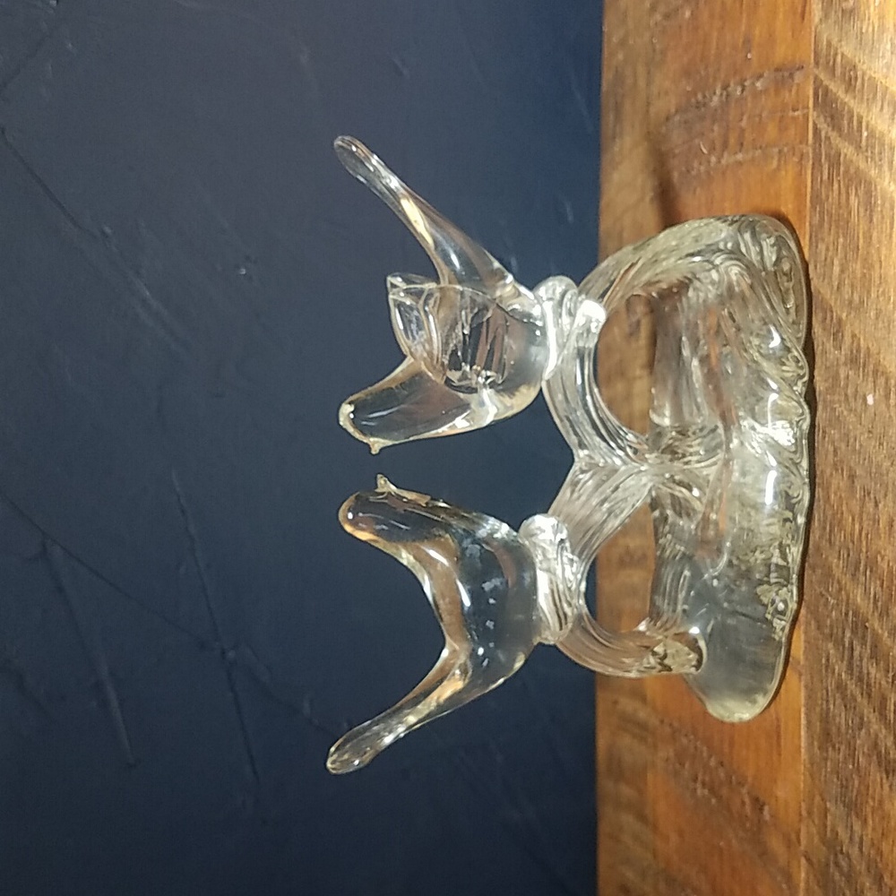 Vintage Clear Glass Blown Love Birds Napkin Holder
